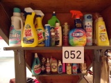 2 shelves of cleaning supplies