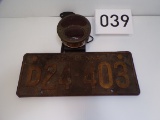 1927 Pa License Plate And Mounting Bracket With Light