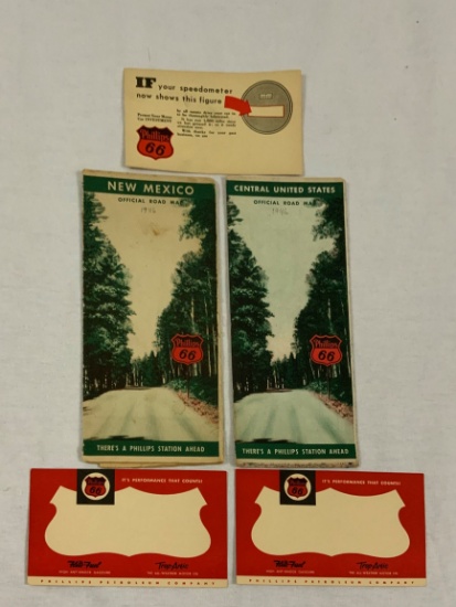 2 1930s Phillips 66  Maps and 3 Post Cards