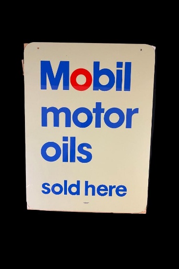 Mobil Motor Oils Sold Here Double Sided Metal Sign w/Hanging Bracket NIB