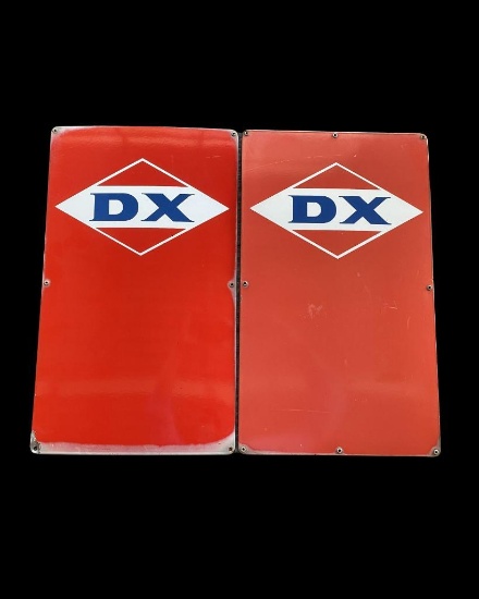 Two D-X Porcelain Pump Signs