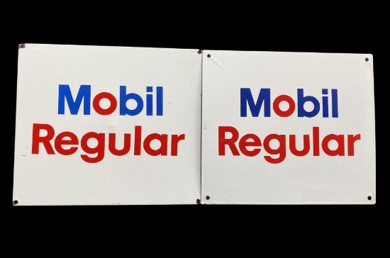 Two Mobil Regular Premium Porcelain Pump Signs