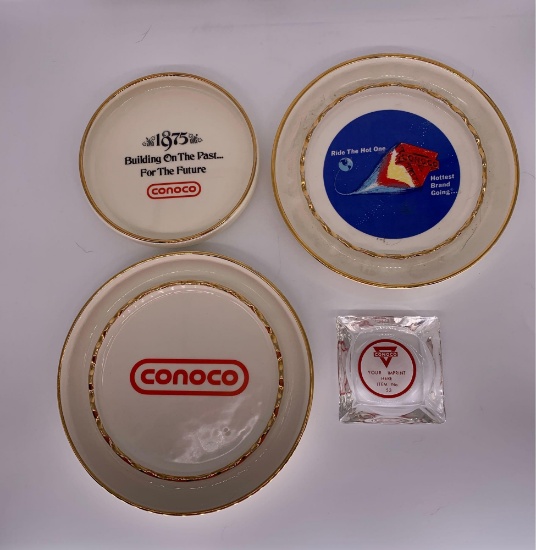 (4) Conoco Glass and Ceramic Ashtrays
