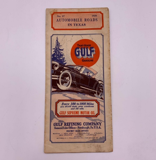 1929 Gulf Road Map. VERY GRAPHIC