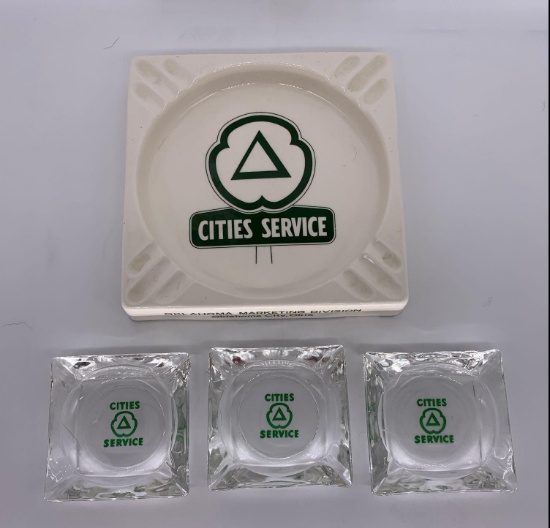 (4) Cities Service Glass and Ceramic Ashtrays