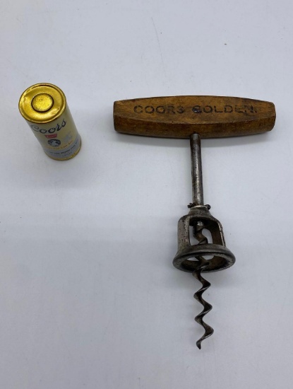 Older Coors Wood Handle Cork Screw and Mini Can Opener