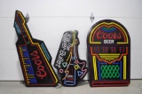 3 Coors Lighted Signs Jukebox, Keytar and Saxophone