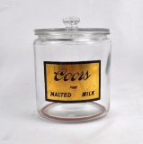 Glass Coors Malted Milk Jar w/ Lid