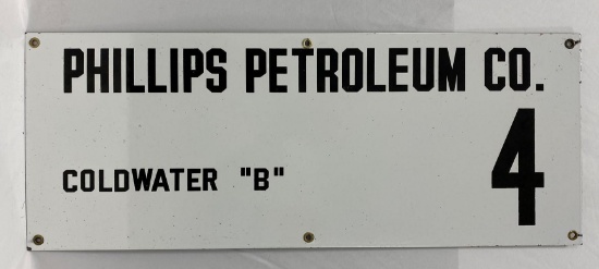 Phillips Petroleum Lease Porcelain Lease Sign "Coldwater B No. 4"