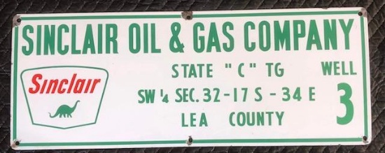 Sinclair Porcelain Lease Sign w/ Dino Lea County New Mexico