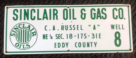 Sinclair Refining Porcelain Lease Sign w/ Sinclair Oils Logo Eddy County, New Mexico