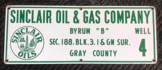 Sinclair Refining Porcelain Lease Sign w/ Refinery Logo Gray County Texas