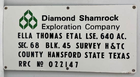 Diamond Shamrock Lease Sign w/ Logo Hansford, Texas