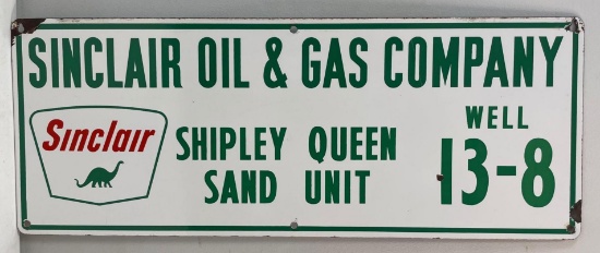 Sinclair Porcelain Lease Sign w/ Dino "Shipley Queen Sand Unit"