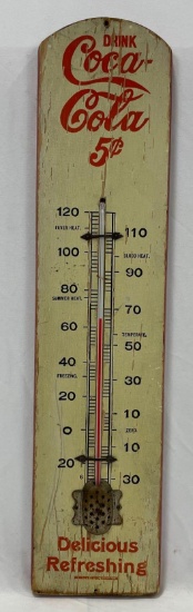 Early 1900's Coca-Cola 5 Cents Wooden Thermometer