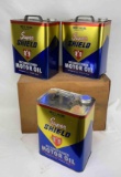 (3) NOS Shield Motor Oil 2 Gallon Cans w/ Original Box Stroud, Oklahoma