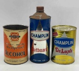 (3) Champlin Outboard, Alcohol, Deluxe Quart Cans