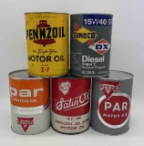 (5) Quart Oil Cans Pennzoil, Sunoco, Conoco and Satin