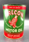 Graphic NOS Falcon Motor Oil Can Hollis, Oklahoma