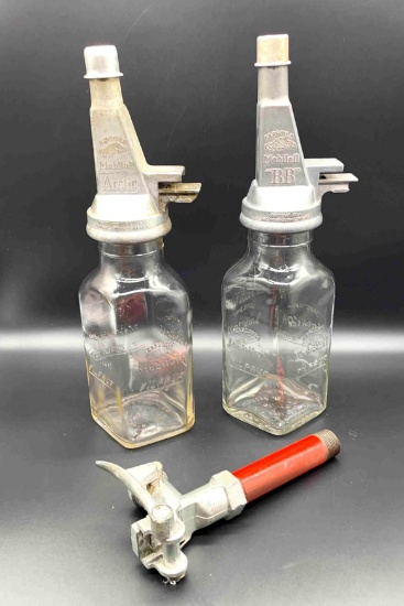 Mobil BB and Artic Triangle Embossed Bottles w/ Fill Valve