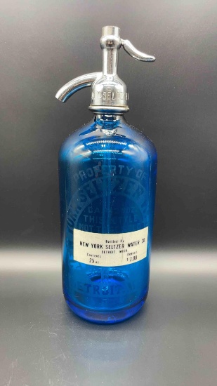 Soda, Siphon Top Bottle, 25 Oz, Blue, New York Seltzer Water Co.