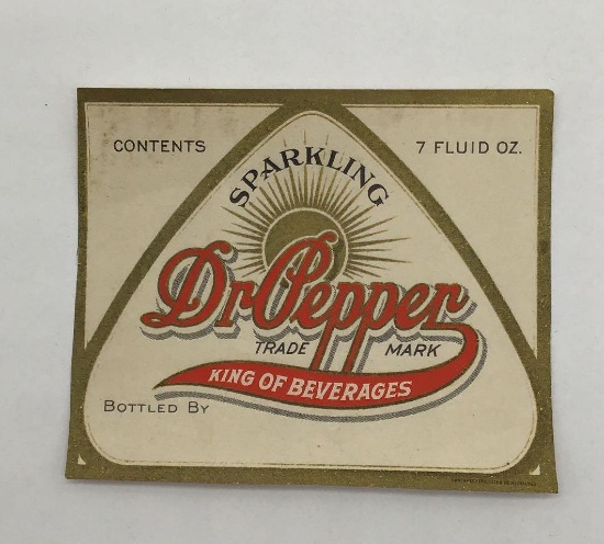 Early Sparkling Dr. Pepper "King of Beverages Bottle Label