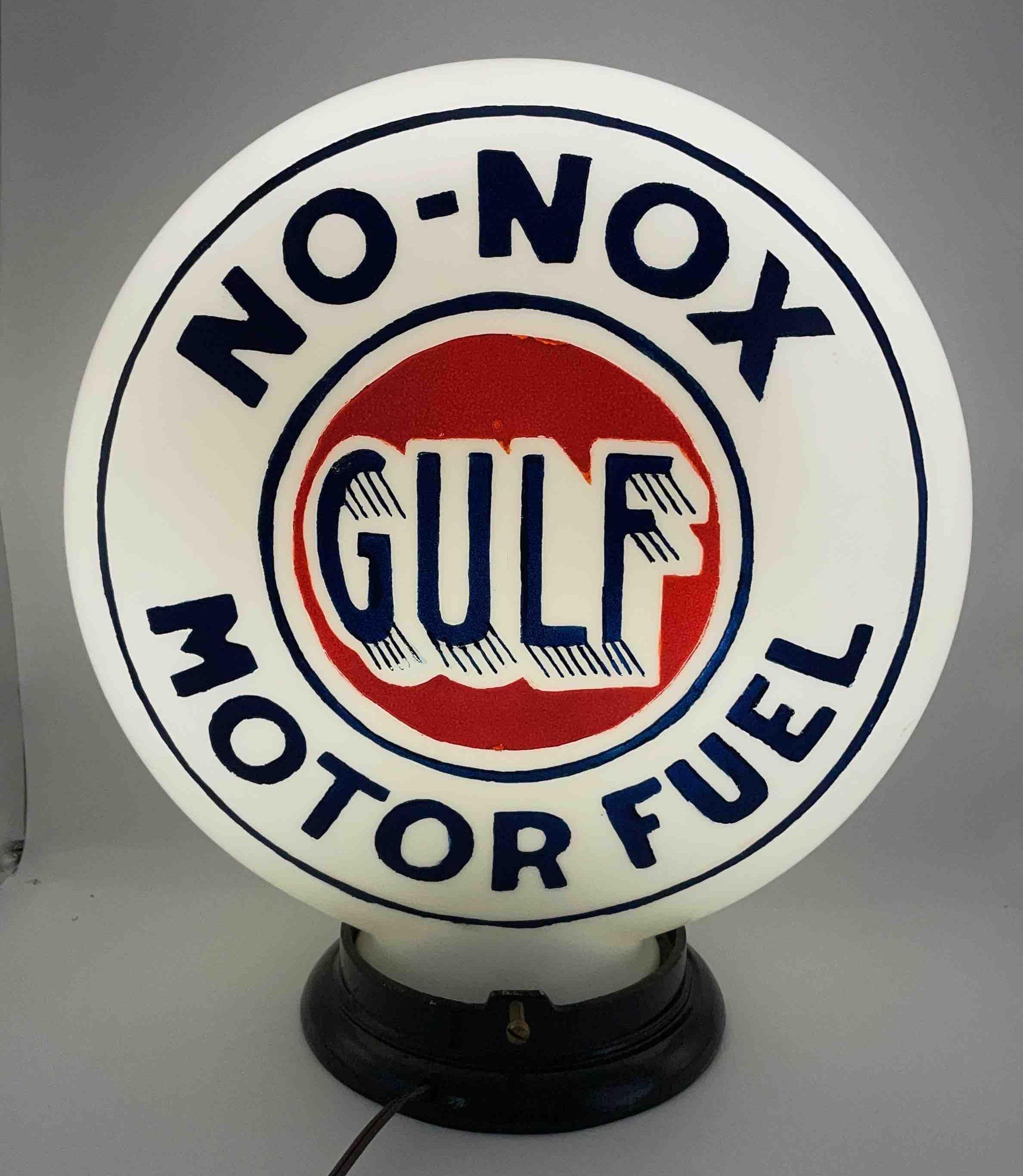 Gulf No-Nox Motor Fuel Etched One Piece Gas Pump | Proxibid