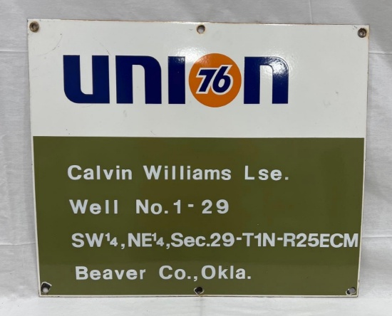 Union 76 Porcelain Lease Sign w/ Logo Beaver County, OK