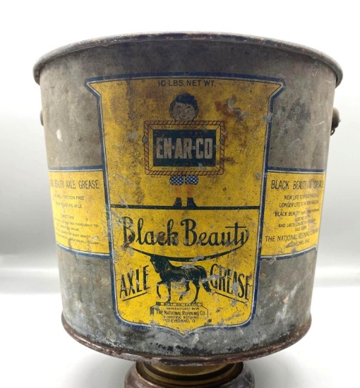 Early ENARCO Black Beauty Axle Grease Pail w/ Great Graphics