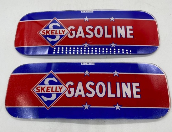 Two Skelly Gas Pump Ad Glass