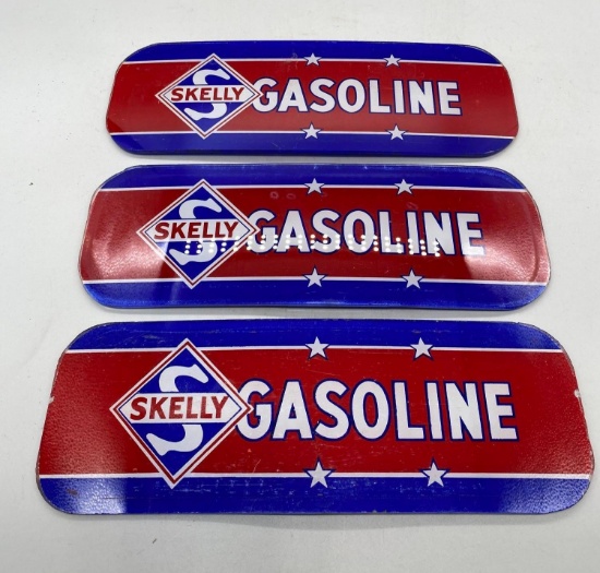 Three Skelly Gas Pump Ad Glass