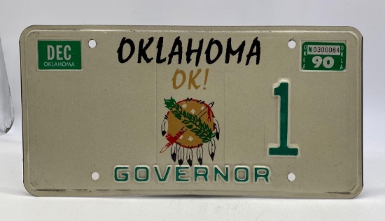 1990 Oklahoma Governor License Plate