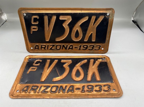 1933 Arizona Matched Pair License Plates