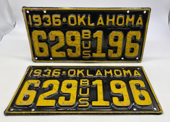 1936 Oklahoma Bus Matched Pair License Plates