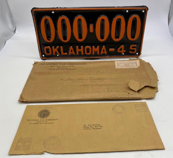 1945 Oklahoma Sample License Plate and 1943 Sample Window Decals