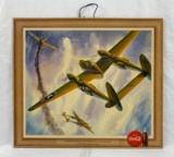 Coca-Cola WW2 Poster w/ P-38 Pursuit Fighter Plane
