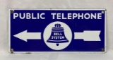 Porcelain Bell Public Telephone Sign w/ Arrow