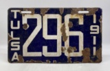1911 Porcelain Tulsa, Oklahoma License Plate