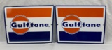 Two Porcelain Gulftane Pump Signs