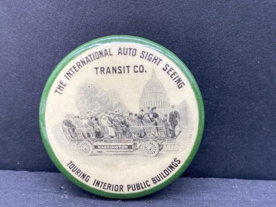 Very Early International Auto Sight Seeing Transit Company Pin Back