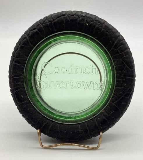 1920's Goodrich Silvertowns Tire Ashtray w/ Vaseline Glass