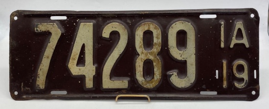 1919 Iowa License Plate