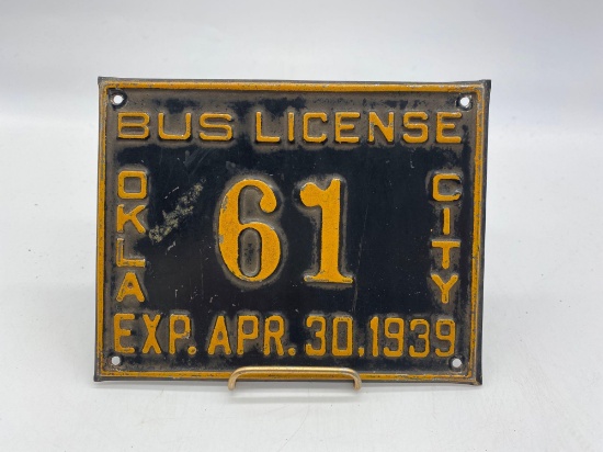 1939 Oklahoma City Bus License Plate