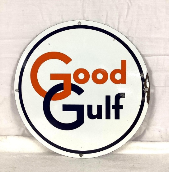Good Gulf Porcelain Gas Pump Sign
