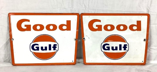 (2) Good Gulf Porcelain Gas Pump Signs