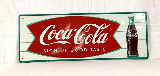 Coca-Cola Metal Sign w/ Fishtail and Bottle