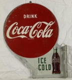 1950's Coca-Cola Flange Sign w/ Button and Bottle