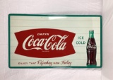 Large Coca-Cola Sign W/ Fishtail and Bottle 56x32
