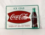 NOS Coca-Cola Fishtail Sign w/ Bottle