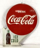 1953 Coca-Cola Flange Sign w/ Button & Bottle